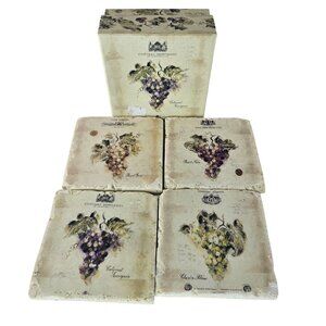 Chateau Montagne Vineyard Wine Grapes Coasters Set of 4 NIB